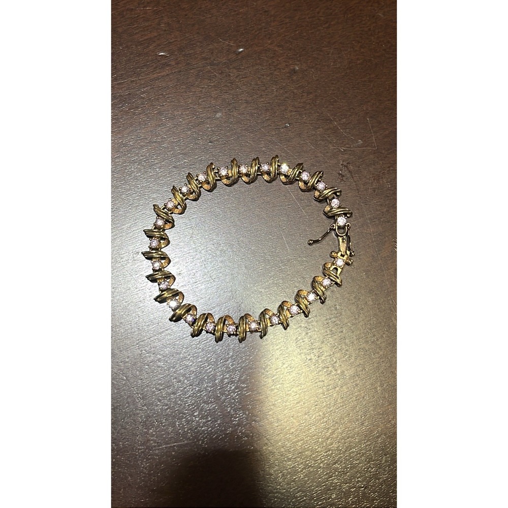 Gold Plated Sterling Silver PINK CZ Tennis Bracelet 7.5" —Sparkling‎ 925 - Picture 2 of 7